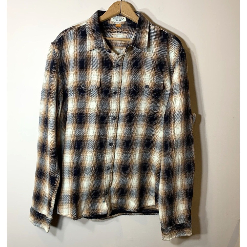 Tailor Vintage Flannel Shirt Jacket Mens XL Plaid‎ Heavyweight 100% Cotton Black